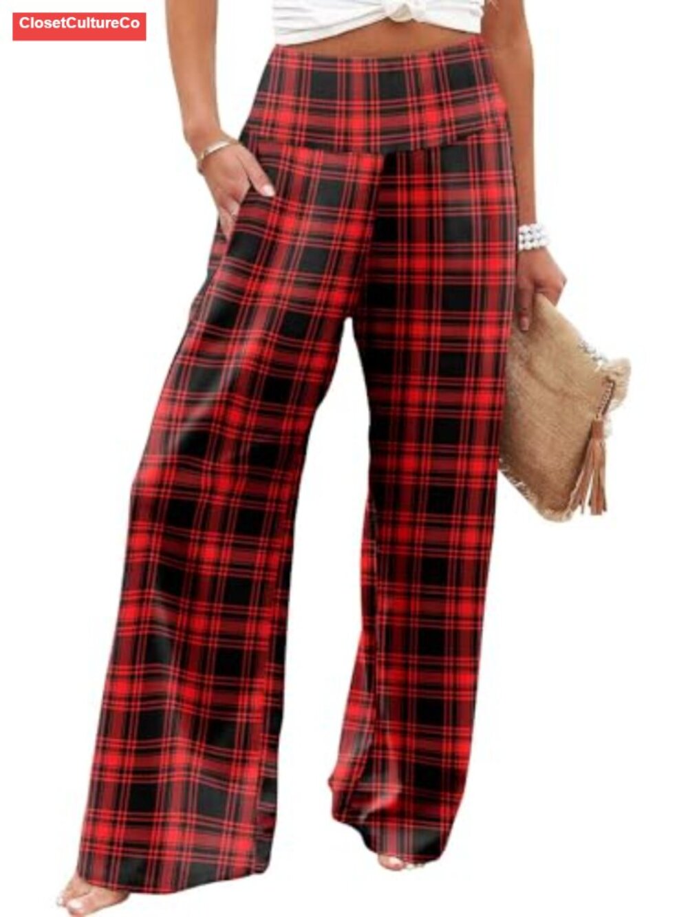 Wide Leg Palazzo Lounge Pants High Waist Flowy Trousers with Pockets